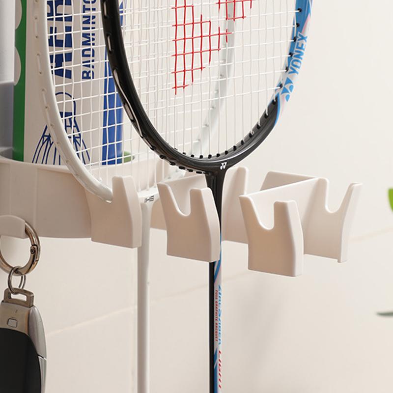 Wall Mounted Badminton Racket Holder Punch Free With Ball Hanger 3-Slots Storage Rack For Tennis Pickleball Ping Pong Paddle