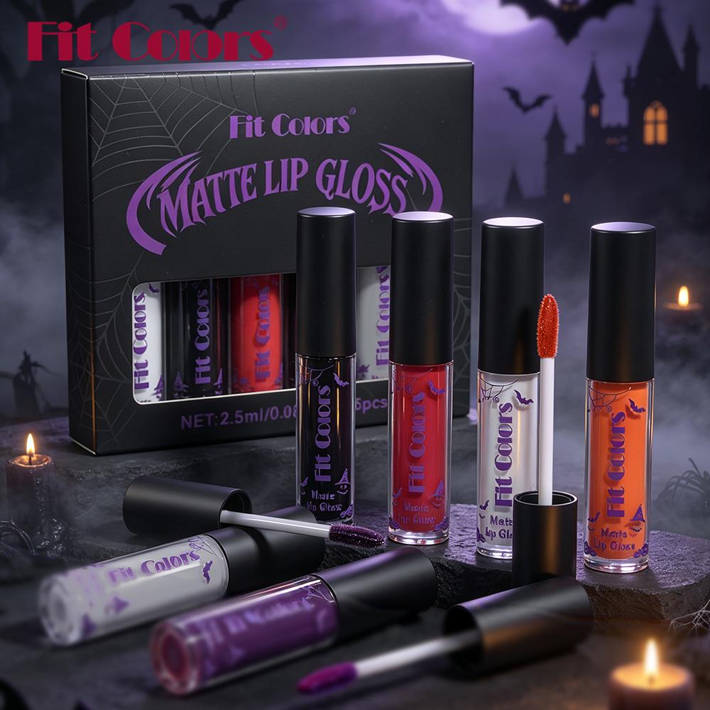 Fit Colors Matte Lip Gloss Set 6 Pcs Waterproof Long Lasting Liquid Lipstick Vivid Bold Colors Halloween Gothic Makeup Lip Tint Cosmetics