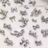 10Pcs Silver Alloy Nail Art Bow Charms Accessories Parts For Manicure Decorate Retro Nails Decoration Design Supplies