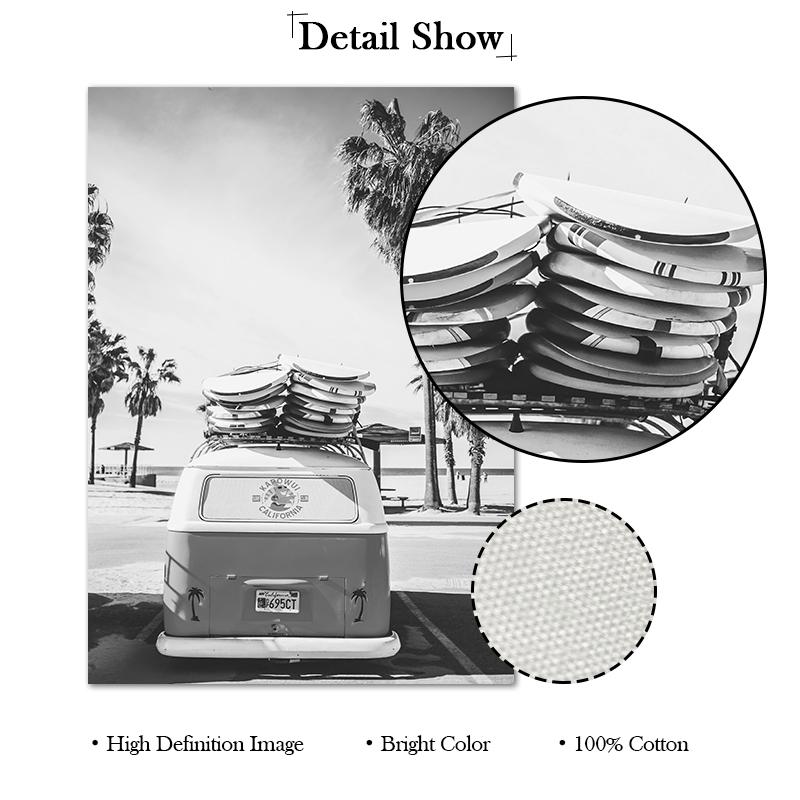 Black and White Style Wall Art Beach Surfing Poster Palm Canvas Painting Modern Pictures Decor for Living Room Home Decoration