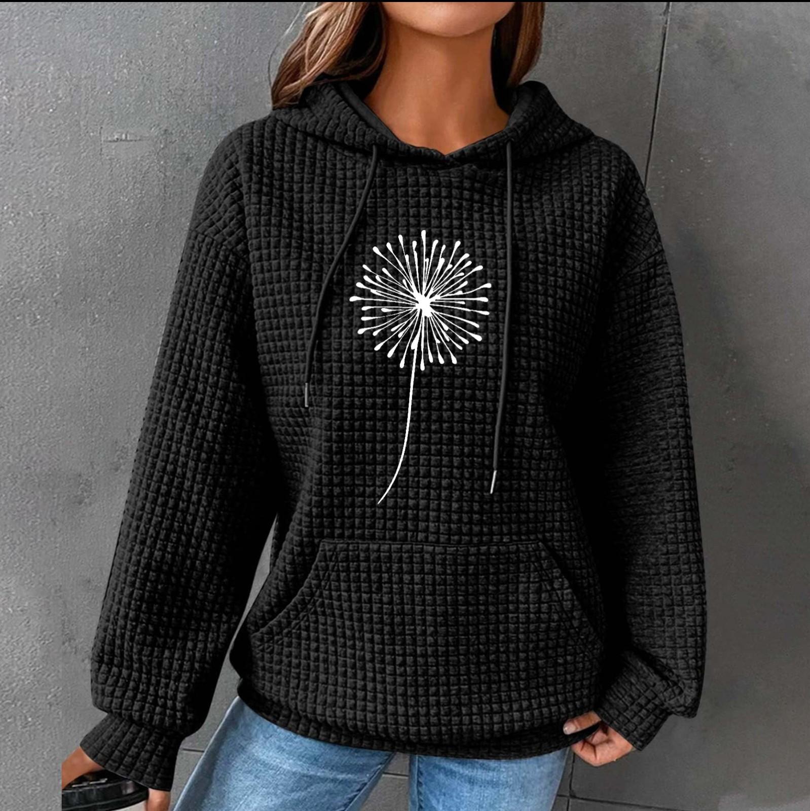 Женские толстовки с длинным рукавом повседневные толстовки с капюшоном и шнурком с принтом для женщин пуловер с карманами S чёрный 2583₽