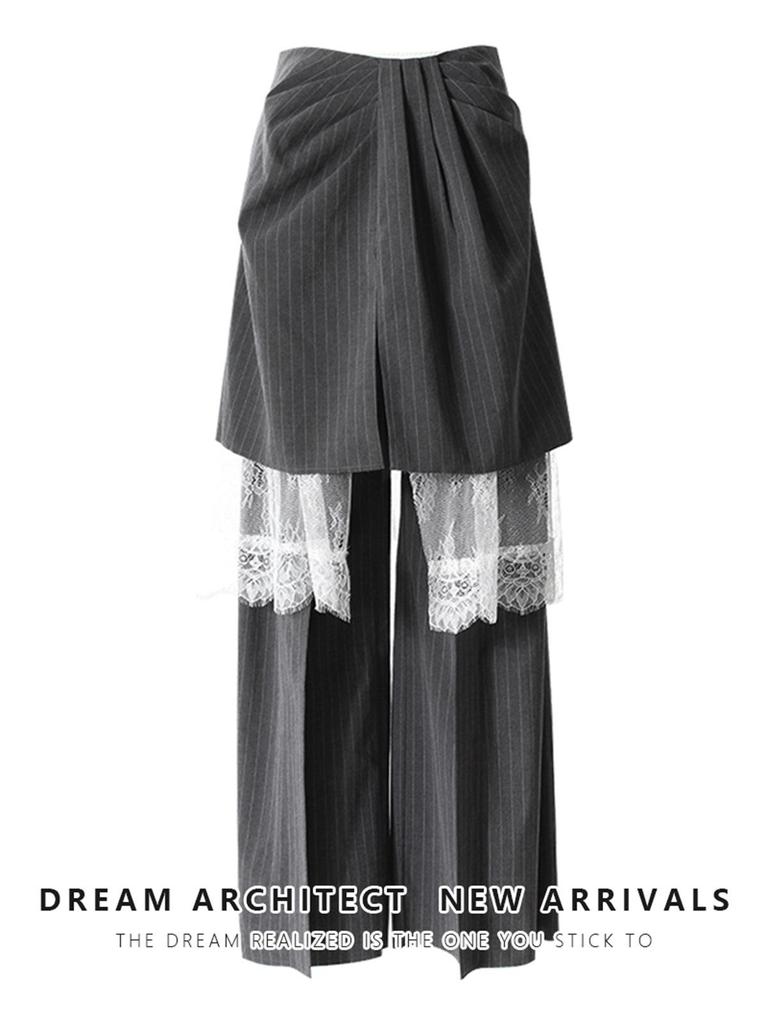 European & American Style 3-in-1 Detachable Lace-Trim Striped Pants - Autumn Collection