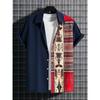 Summer 2025 Men's Short-sleeved Shirt With Black And White Stripes And Collection Pattern Print Single-breasted Fashion Shirt