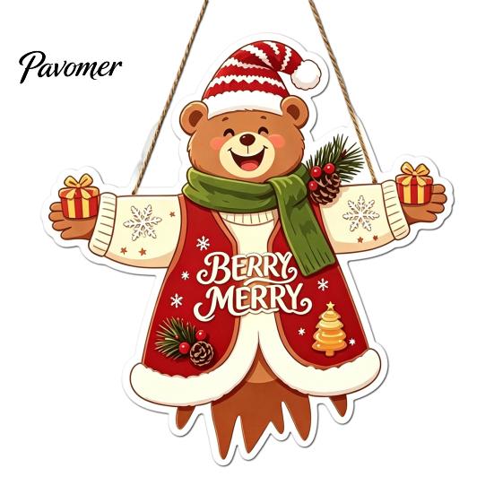 Winter Home Decor Wooden Christmas Hanging Pendant, Cartoon Welcome Sign for Front Door, Holiday Shop Decorations Wall with Cute