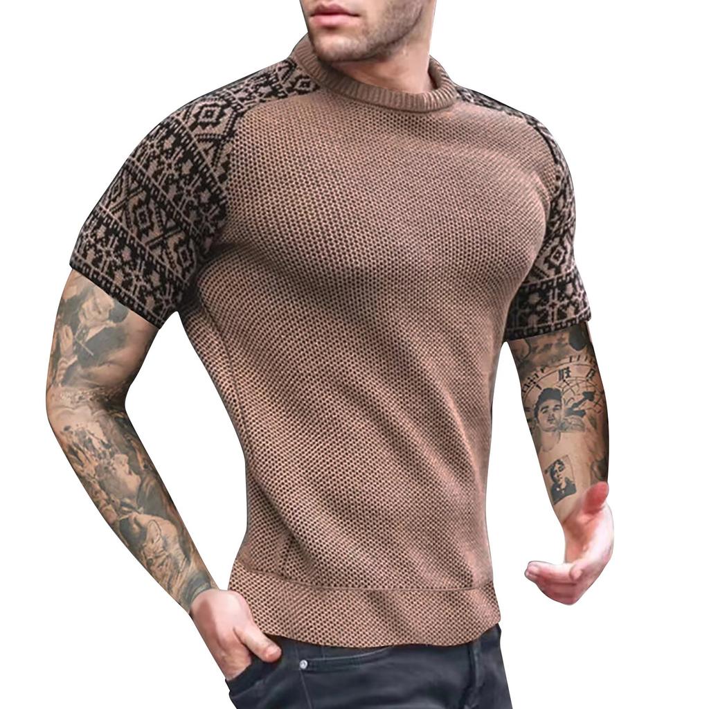 Men's Summer Casual Business Breathable T-Shirts Men's Printed Round Neck Slim Fit T-Shirts