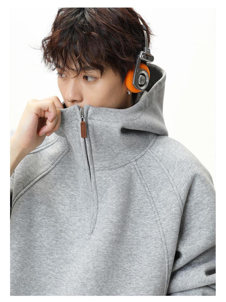 Unisex Heavyweight Half-Zip Hoodie with 3D Panel & Stand-up Collar for Autumn/Winter