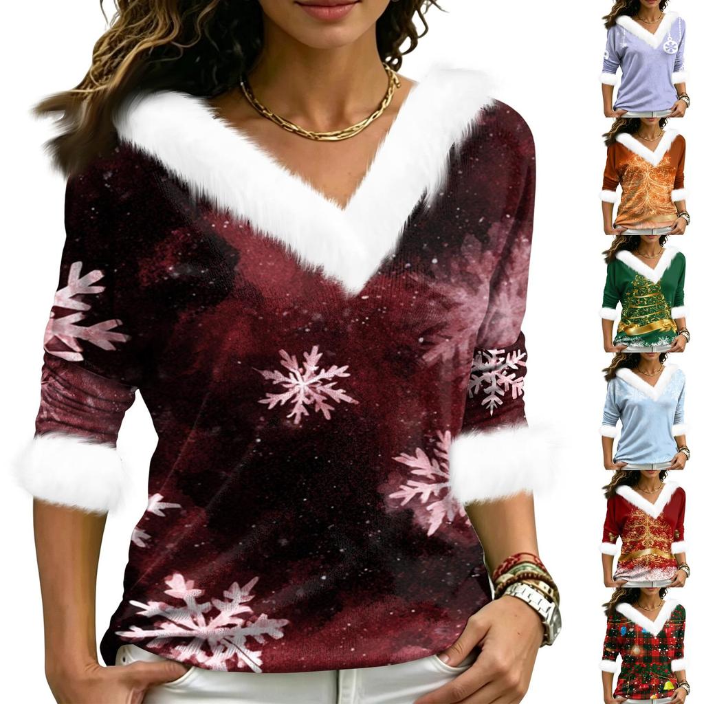 Women's Christmas V-Neck Top Elegant Cut for Party Date and Casual Wear