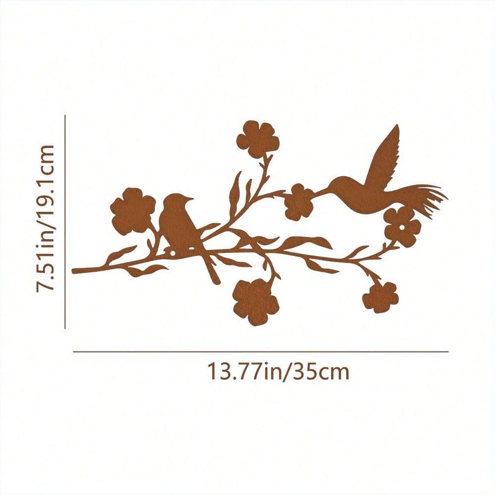 1 Piece Leaf Flower Metal Bird Wall Art Sculpture, Wrought Iron Decor for Living Room, Bedroom, Study, Outdoor Patio Wall