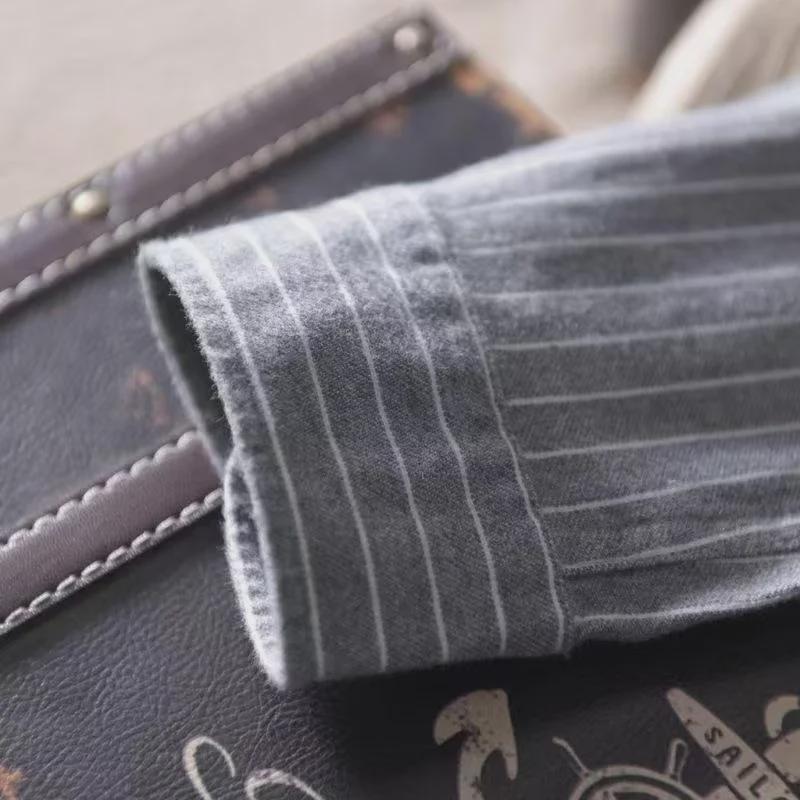 Men's Long Sleeve Striped Plaid Shirt, Spring/Autumn Hong Kong Style, Youth Jacket.