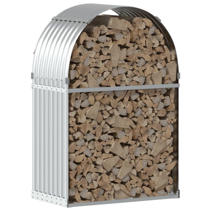 VidaXL Porte-bûches, Support à Bois de Chauffage avec Rangement, Étagère à Bois de Chauffage Extérieur, Argenté 80x45x120 cm 364589