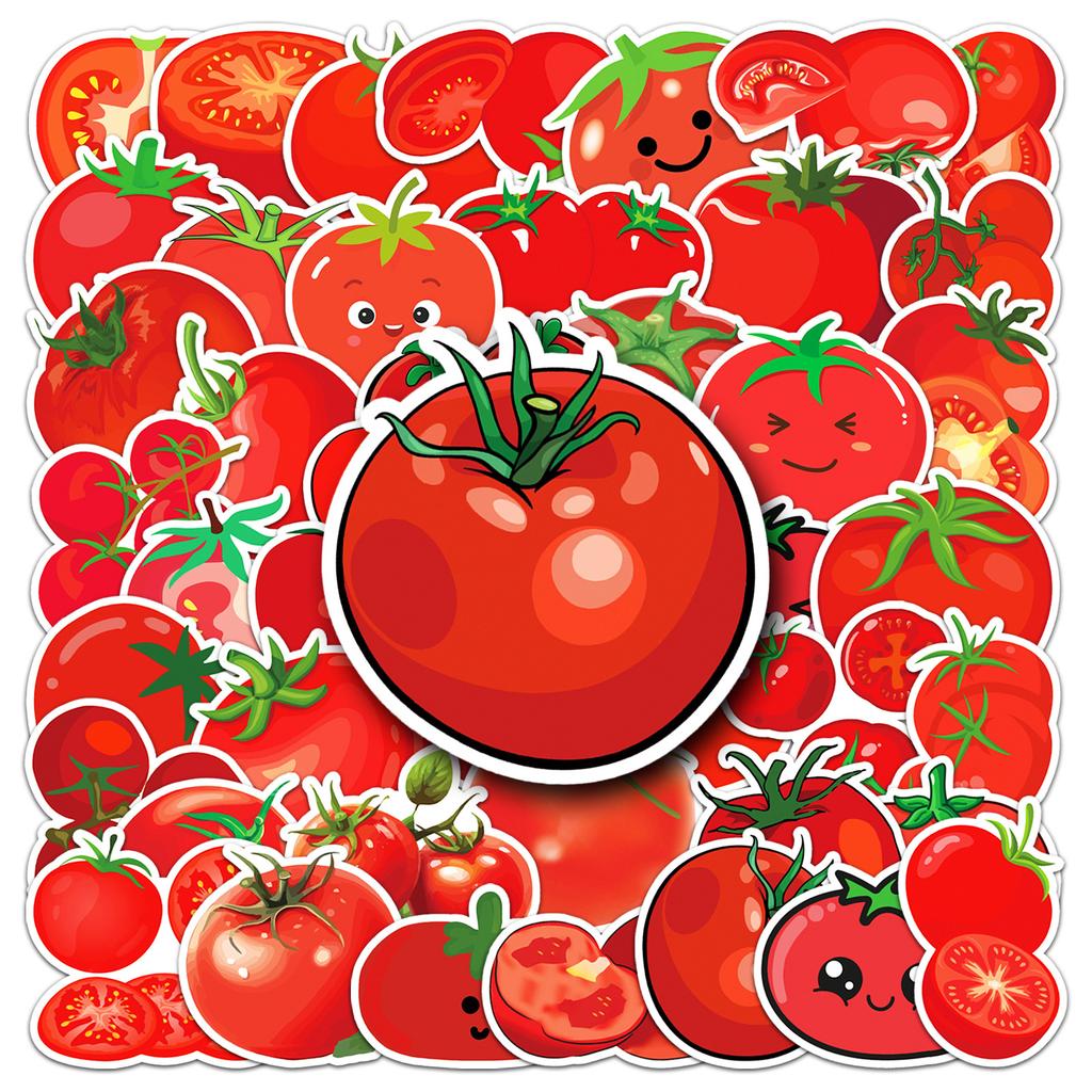 50 Tomato Doodle Stickers Cartoon Cute Fruits and Vegetables Decorative Water Cup Mobile Phone Case Computer Refrigerator Stickers