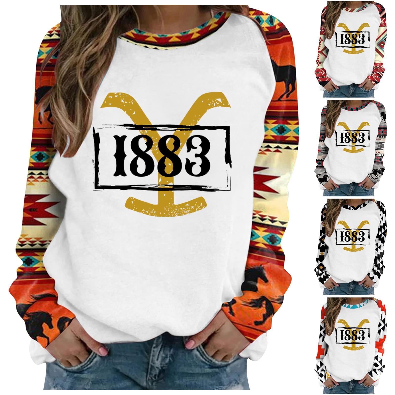 

Nikitas Женский свитер с капюшоном и длинными рукавами YellowStone 1883 с принтом и воротником-стойкой