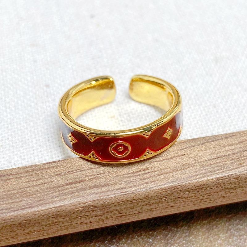 Ankola Red Drip Glaze Open Ring Women'S Light Luxury Niche High-End Index Finger Ring Retro White Stacked Wearing Ring