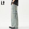 izzue it Men's Loose Fit Washed Straight Jeans