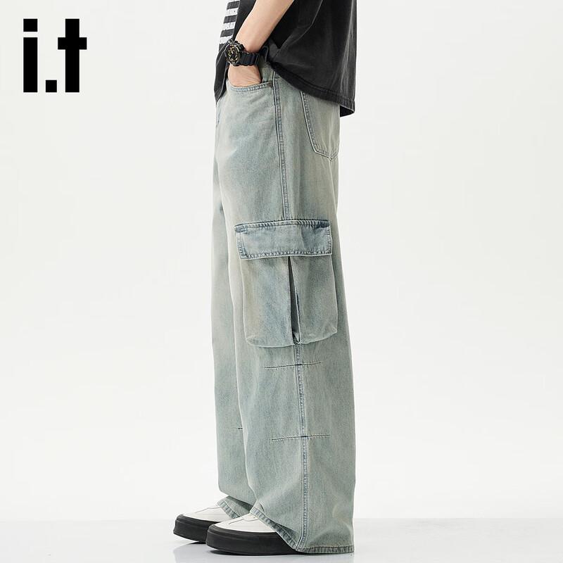 izzue it Men's Loose Fit Washed Straight Jeans