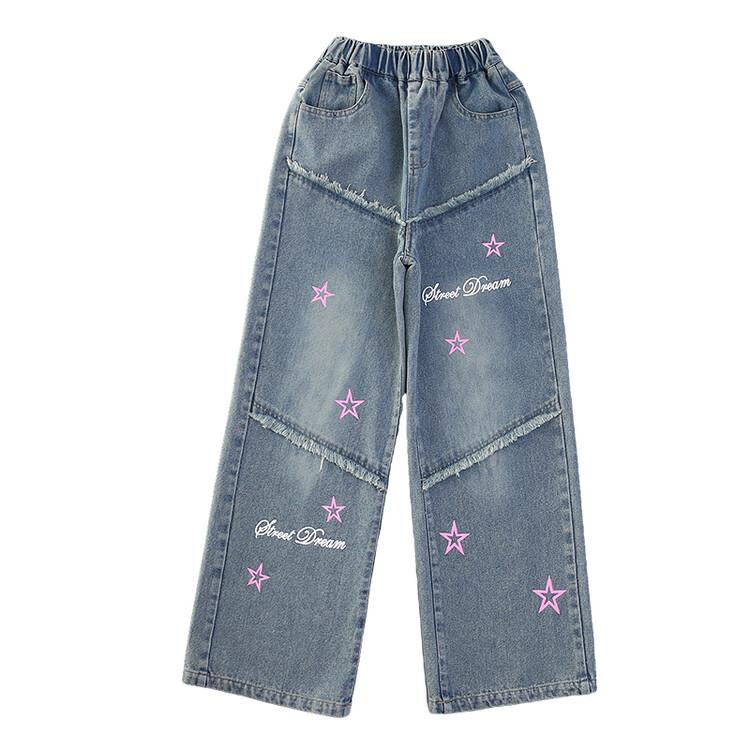 Girls' Jeans Spring and Autumn Fashion Women's Straight Leg Loose Wide Leg Pants Long Pants Loose Printed Pants