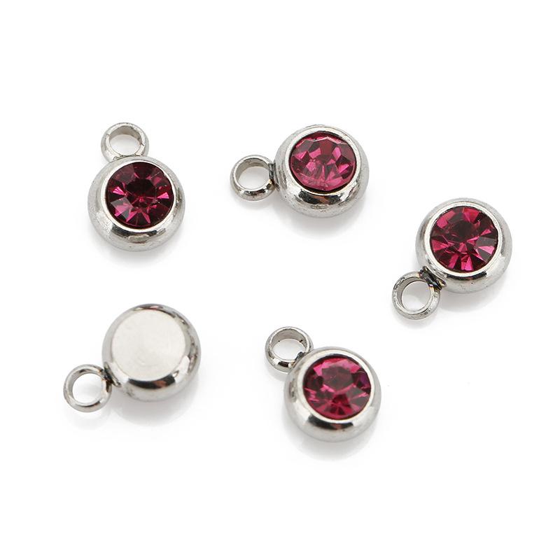 Stainless Steel Birthstone Lucky Stone Birthstone Pendant Diamond Flat Mouth Welding Ring DIY Necklace Bracelet Accessories