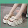 Stylish Silver And Beige Thick-soled High Heels With Rhinestone Bow For Women