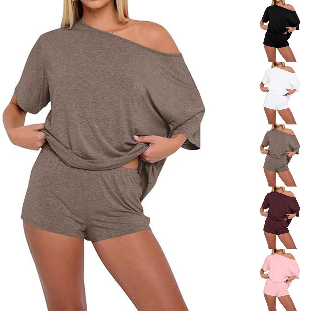Women's Two Piece Lounge Set Knit Top and Shorts Set Casual Relaxed Fit Soft Fabric Lightweight Summer Outfit