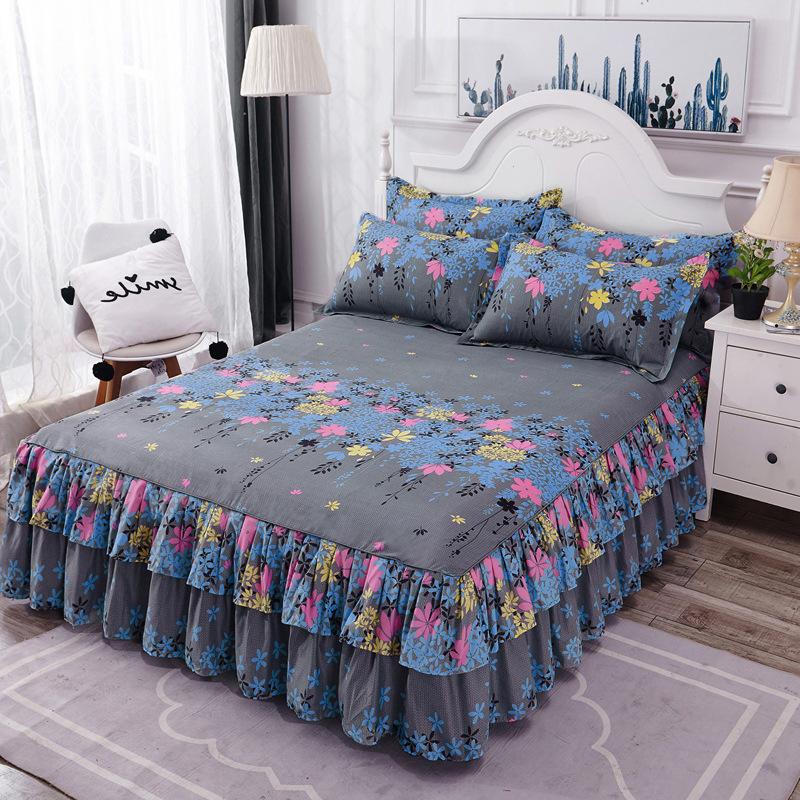 3Pcs Bed Sheet Lace Skirt Non-slip Mattress Cover Elastic Fitted Double Bedspread With Pillowcases Bedding Set Elastic King Size