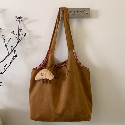 Korean Retro Autumn and Winter New Suede Shoulder Bag Plaid Large Capacity Commuting Lazy Wind Portable Tote Bag Women