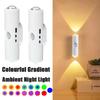 Smart RGB Gradient Nattlampa Magnetisk Rörelsesensor Uppladdningsbar Vägglampa för Sovrum Badrum Garderob Trädgård Heminredning