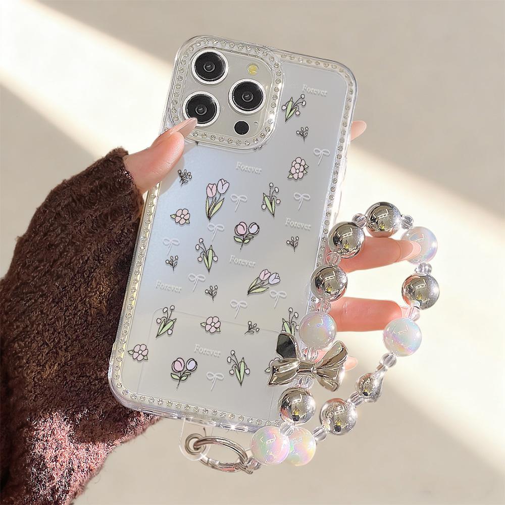 Bracelet Chain Phone Case For iPhone 17 16 15 13 14 for 17Air 17 12 14 16 Pro 17 14 16 Pro Max Sparking Diamond Cute Pattern Hard Cover With Lanyard