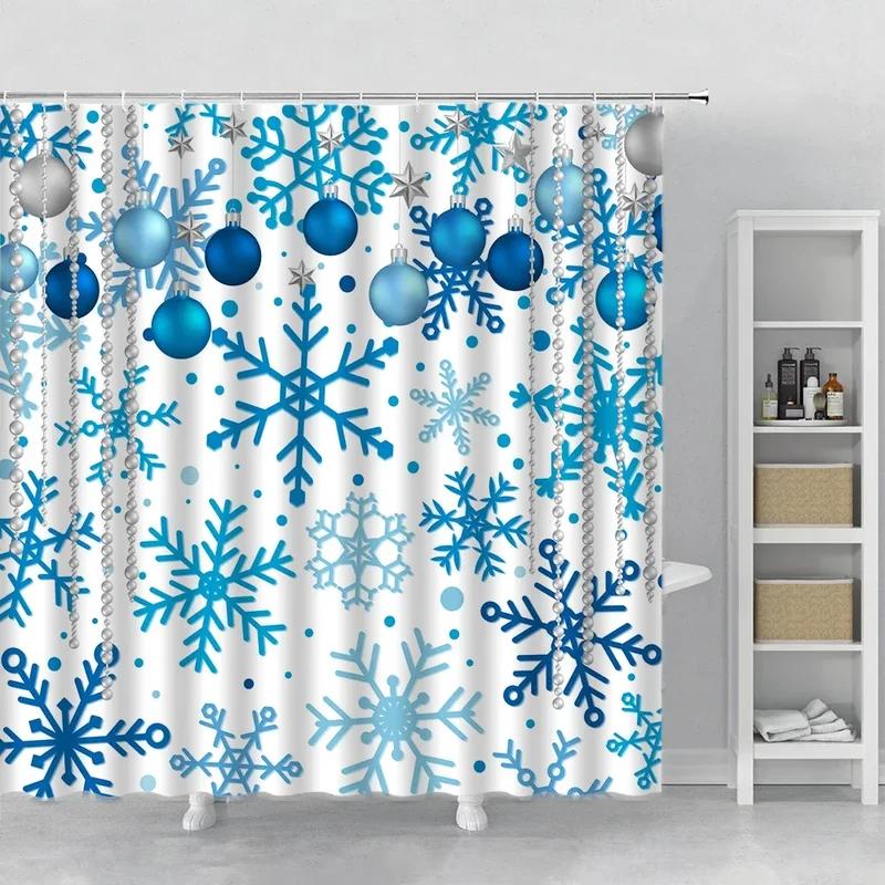 Christmas Shower Curtains Stairs Santa Claus Dancing Prints for Photography Cloth Studio Background New Year Home Bathroom