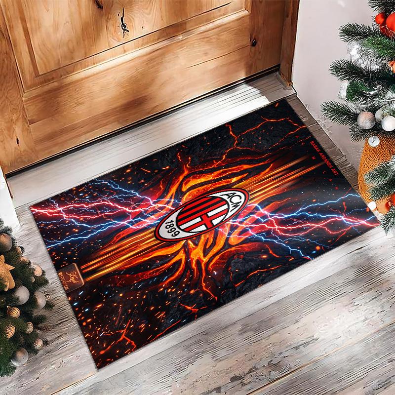 Tappeto in Flanella Stampato AC Milan Antiscivolo Morbido Poliestere Tappeto per Pavimento Tappetino Decorativo da Interno per Camera da Letto Soggiorno Divano Sala Giochi Decorazione Casa