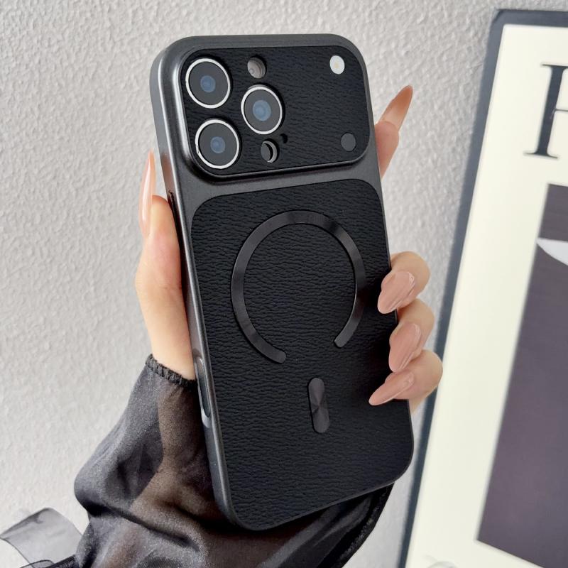 For Magsafe Magnetic Solid Color Matte Soft Border PU Leather Phone Case For 17 Pro Max 15 14 13 12 16 Pro Max Back Cover