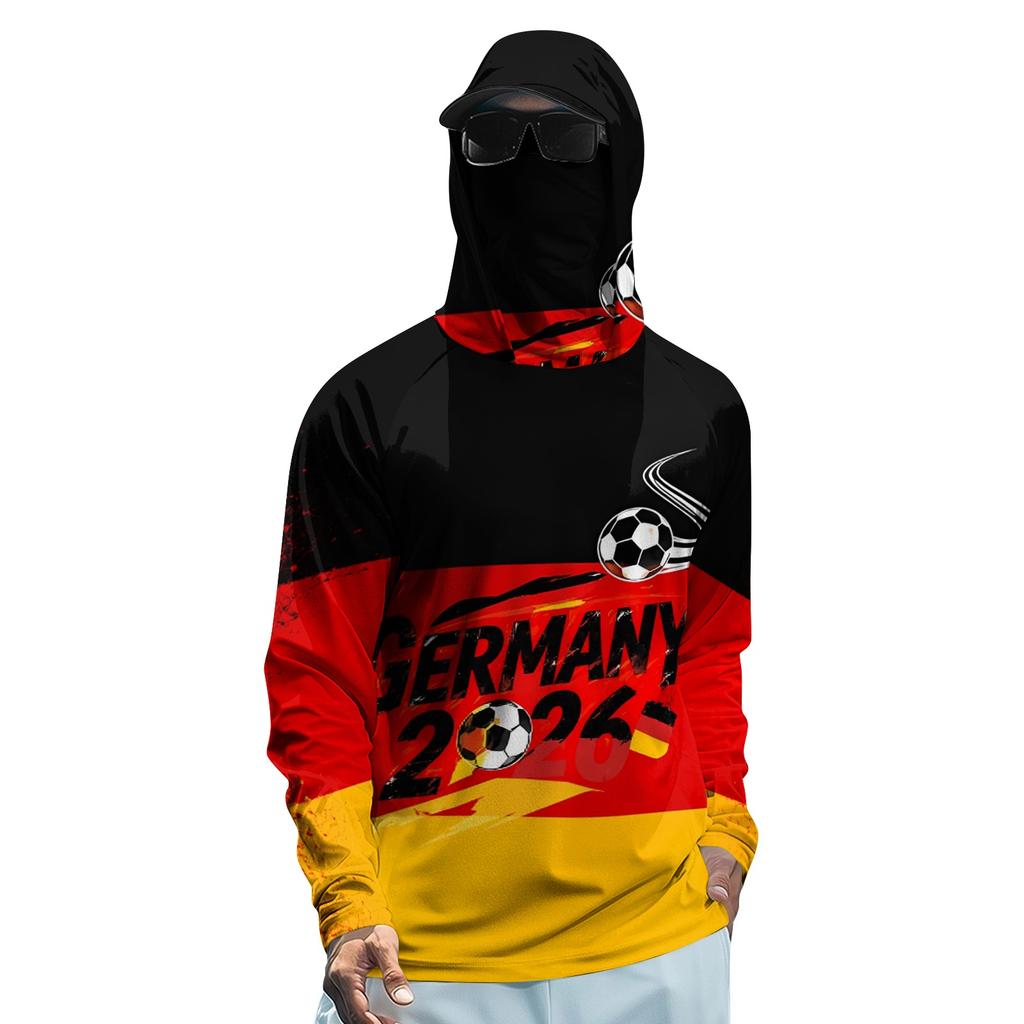 Men's Long Sleeve Sun Protection Hoodie Lightweight Breathable Soccer Sportswear with Hood and Face Cover UV Protection for Outdoor Activities