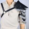 Medieval Men Furry Trim Spliced Single Shoulder Armors Strap Leather Shoulder Pauldron for Cosplay and Halloween Parties