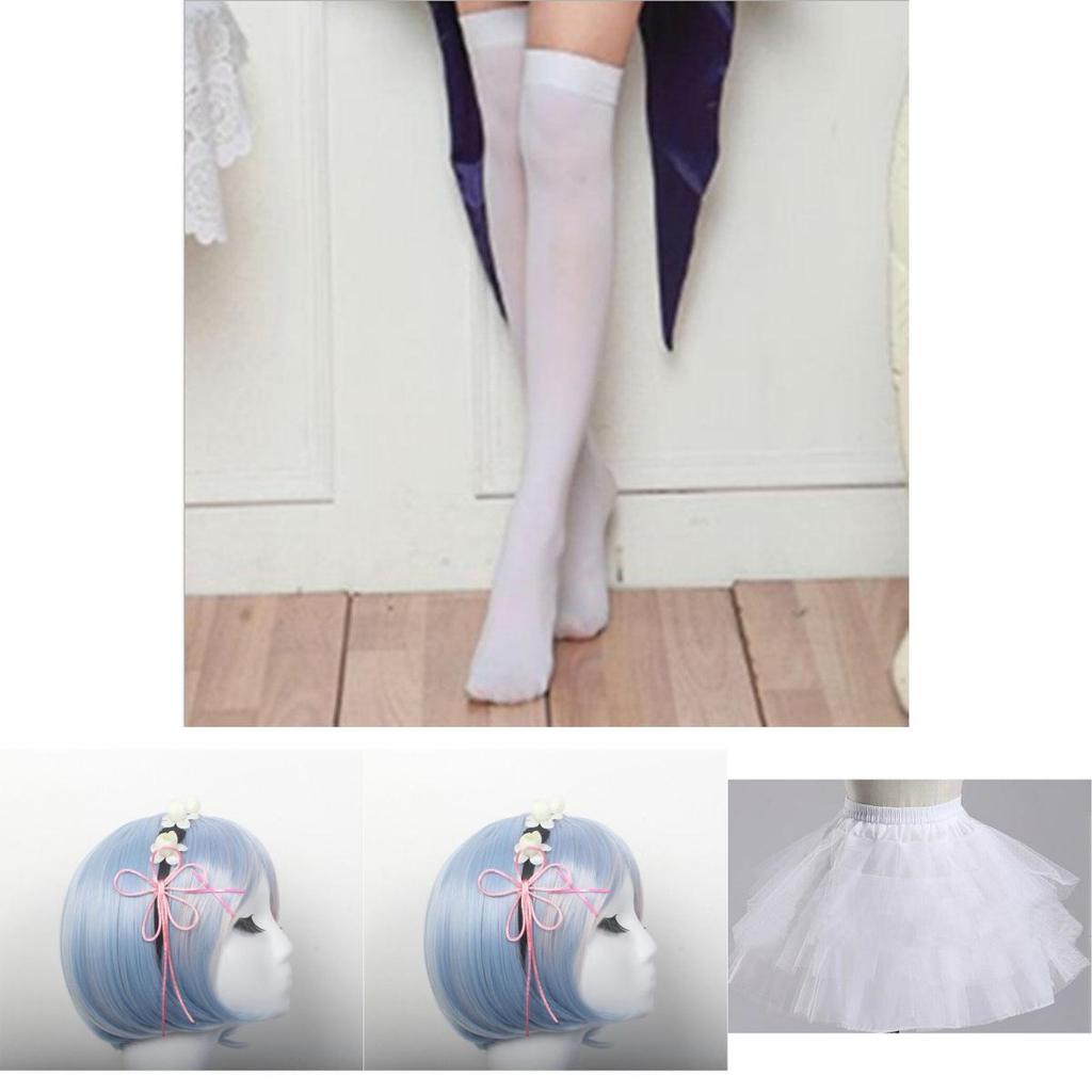 Chic Zero Kara Hajimeru Isekai Seikatsu Twins Ram/rem Eye-catching Cosplay Maid Dress With Elegant Headwear