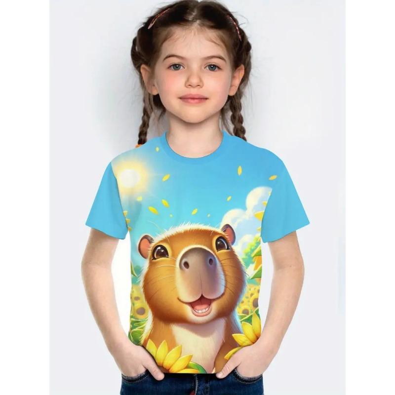 Χαριτωμένο Μοντέρνο Casual Ευέλικτο Υψηλής ποιότητας Μπλουζάκι κοντομάνικο με ζωικό μοτίβο Παιδικό Γυναικείο