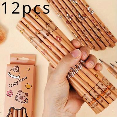 12-teiliges Capybara Kawaii Bleistift-Set, HB, Holz, Schulanfang