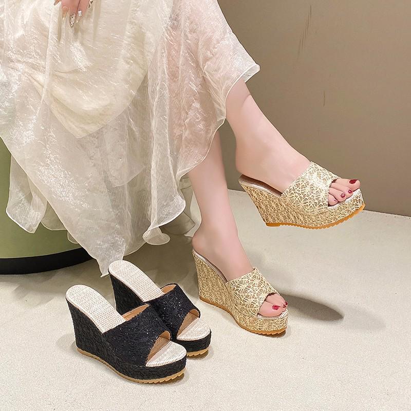 Women's Plus Size Summer Platform Wedge Peep-Toe High Heel Slippers