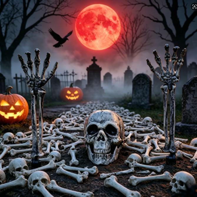 Haunted Skull Hand Ground Stake Set - 3-Piece Halloween Courtyard Decoration