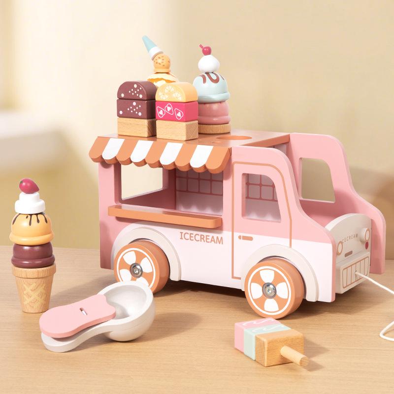 Wooden Ice Cream Cart Toy for Kids - Educational Pretend Play & Parent-Child Fun