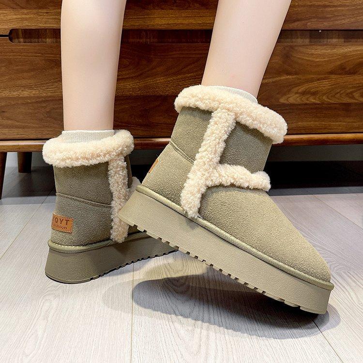 Cowhide Version! Thick-soled Snow Boots Women's 2025 New Fluffy Short Boots Piled and Thickened Versatile Thermal Short Tube Snow Cotton