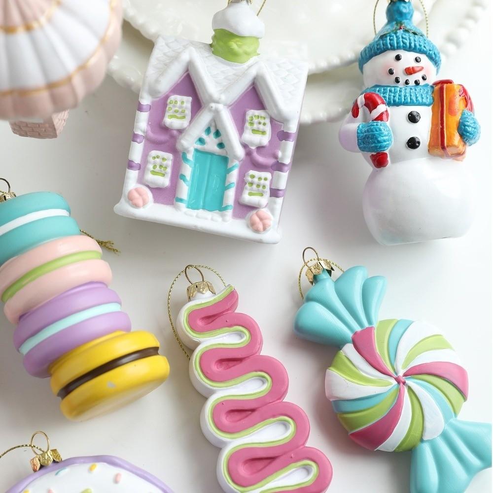 New Plastic Christmas Macaron Ornaments DIY Cute Christmas Tree Pendant Christmas Tree Hanging Ornaments Christmas Navidad Gift