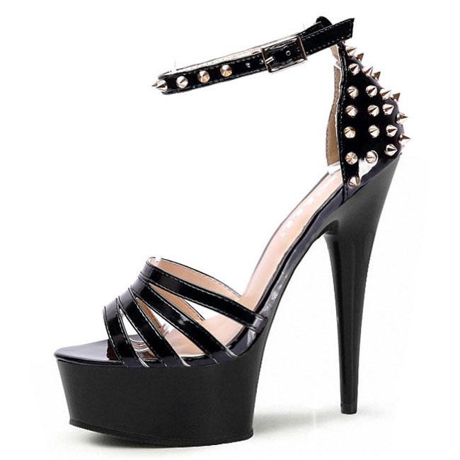 15CM high-heeled waterproof table, thin heel open-toe buckle with women's sandals, fish mouth rivets, high heels