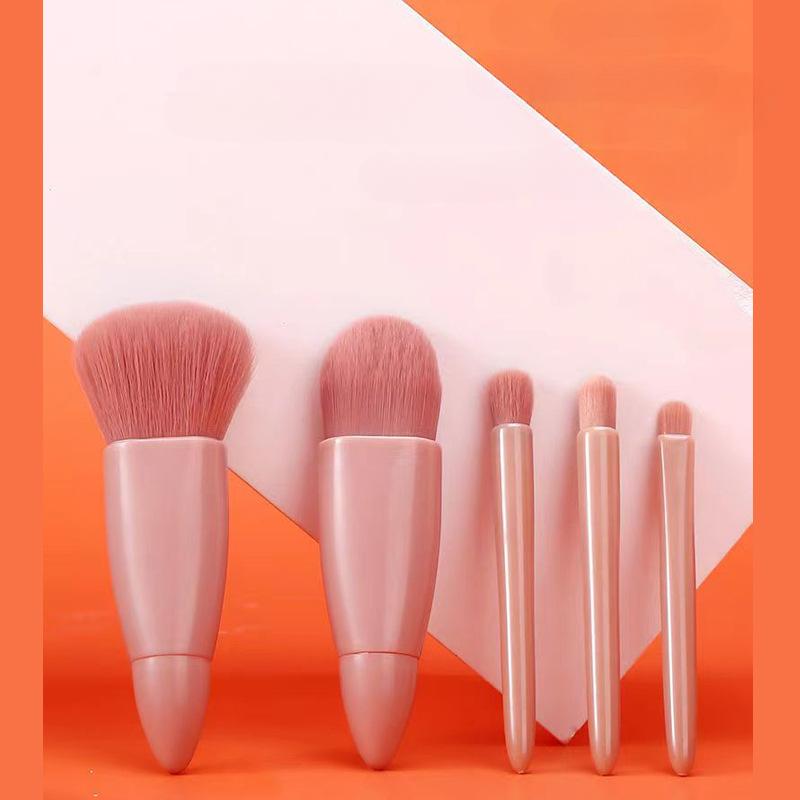 Foundation Brush, Loose Powder Brush, Eye Shadow Brush, 5 Pieces with Makeup Mirror, Travel Makeup Brush Set, Mini Portable Boxed Makeup Brush