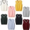 Unisex Kids Uniform Stretchy Knitted Vest V Neck Striped Ribbed Trim Sweater Vest