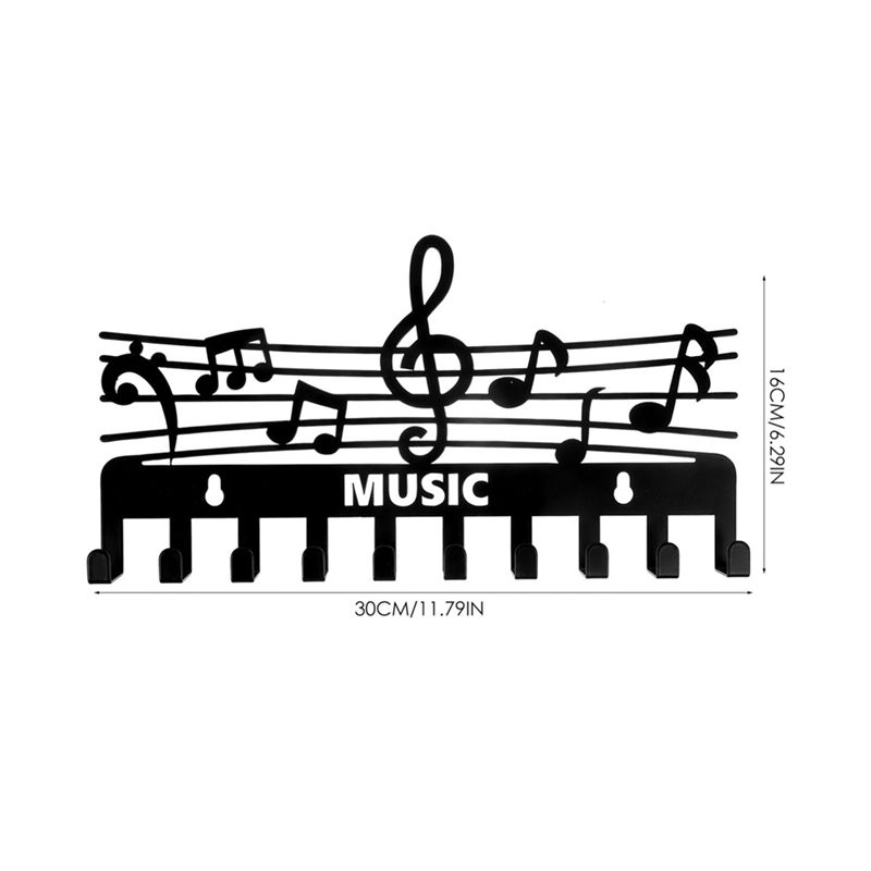 Key Holder Wall Mount Home Decorative Key Holder Hook Rail Music Note Shape Vintage Coat Hooks For Coat Hat Towel Rack Purse
