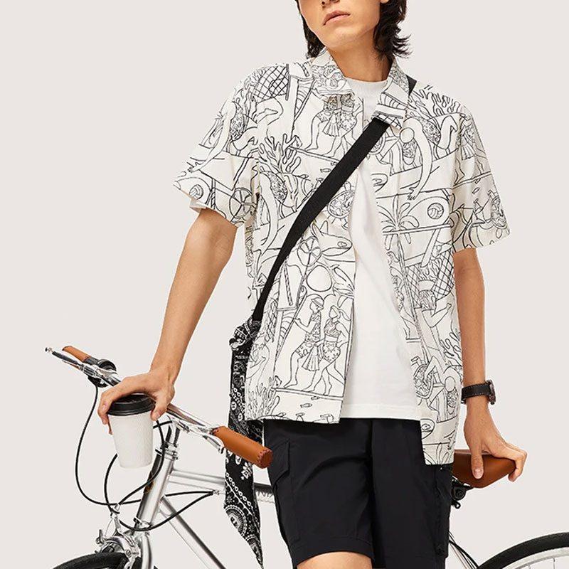 Li Ning Sports Life Collection Shirt Men's Black White Combination Print ASHU237-2