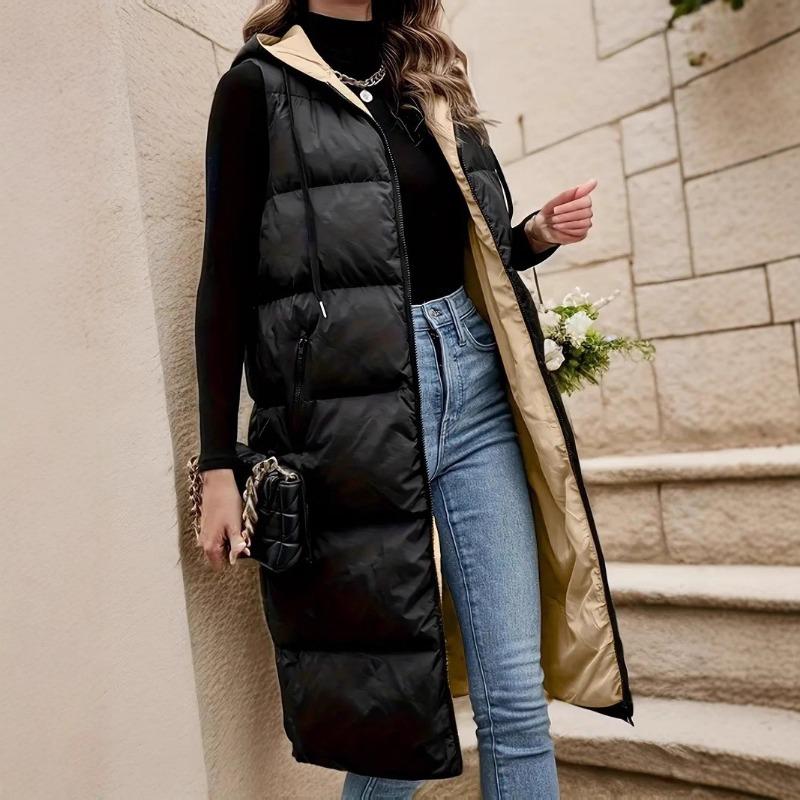 Long Vest Women's Autumn and Winter New Loose Sleeveless Down Cotton-padded Clothes Women's Warm Jacket Vest Women's Clothing