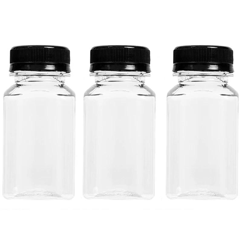 10/1x Transparent Juice Bottles with Caps Empty Clear Containers with Seal Lids for Home DIY Smoothie Milk Water Other Beverages