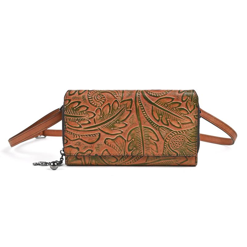 Johnature Phone Bag Retro Embossed Large Capacity Multi Card Women's Wallet Versatile Small Crossbody Bag