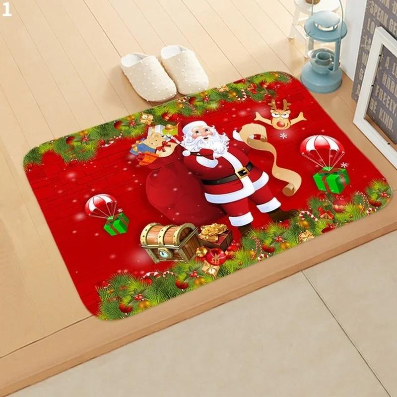 Christmas New Year Festive Santa Claus Elk Floor Mat Bedroom Bathroom Home Absorbent Non-slip Floor Mat