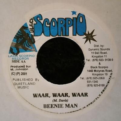 Disque 7 pouces BEENIE MAN - Waar, Waar, Waar AUCUN Black Scorpio 2001 Jamaïque Reggae, Ska & Dub Occasion
